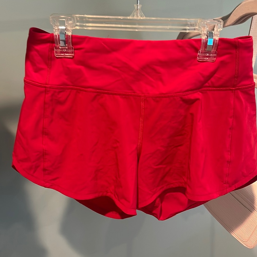 Lululemon red four inch shorts